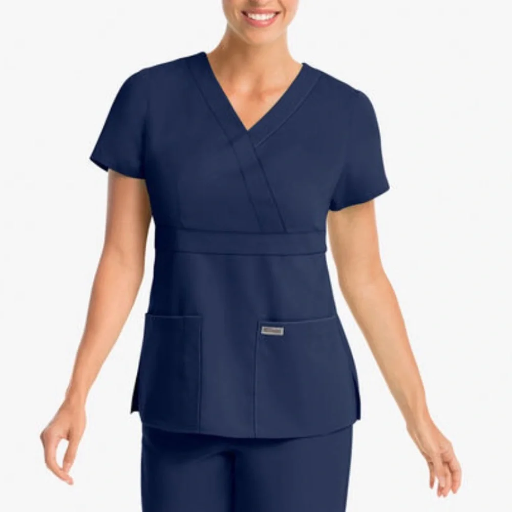 Grey's Anatomy™ by Barco 3-Pocket Modern Fit Mock Wrap Scrub Navy Top XS_4